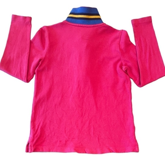 Ralph Lauren Size 5 Pink Ruffle Long Sleeve Polo w/Blue/Yellow Stripe Collar - Picture 2 of 4